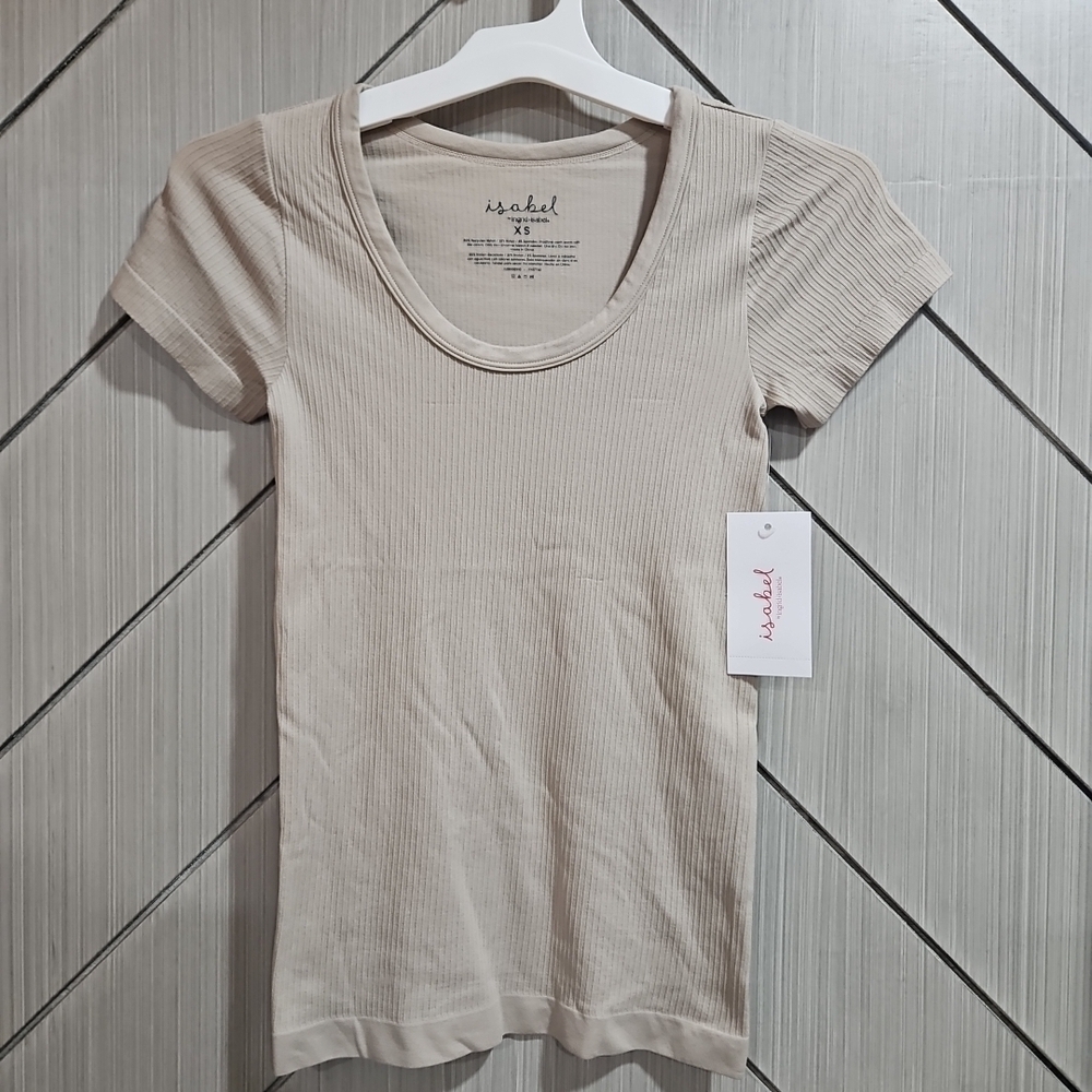 Isabel Maternity by Ingrid & Isabel Ribbed Cream Short Sleeve Top